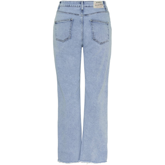 Adelina-farkut MARTA, vaalea denim, joustavat farkut perinteisellä napilla ja vetoketjulla, vyölenkit ja hieman kulutetut lahkeet – trendikkäät ja mukavat.