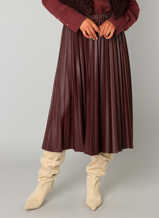 Aiko Essential pliseerattu hame, PU-pinnoitettu midihame naisellisella leikkauksella ja joustavalla vyötäröllä – elegantti ja mukava hame.