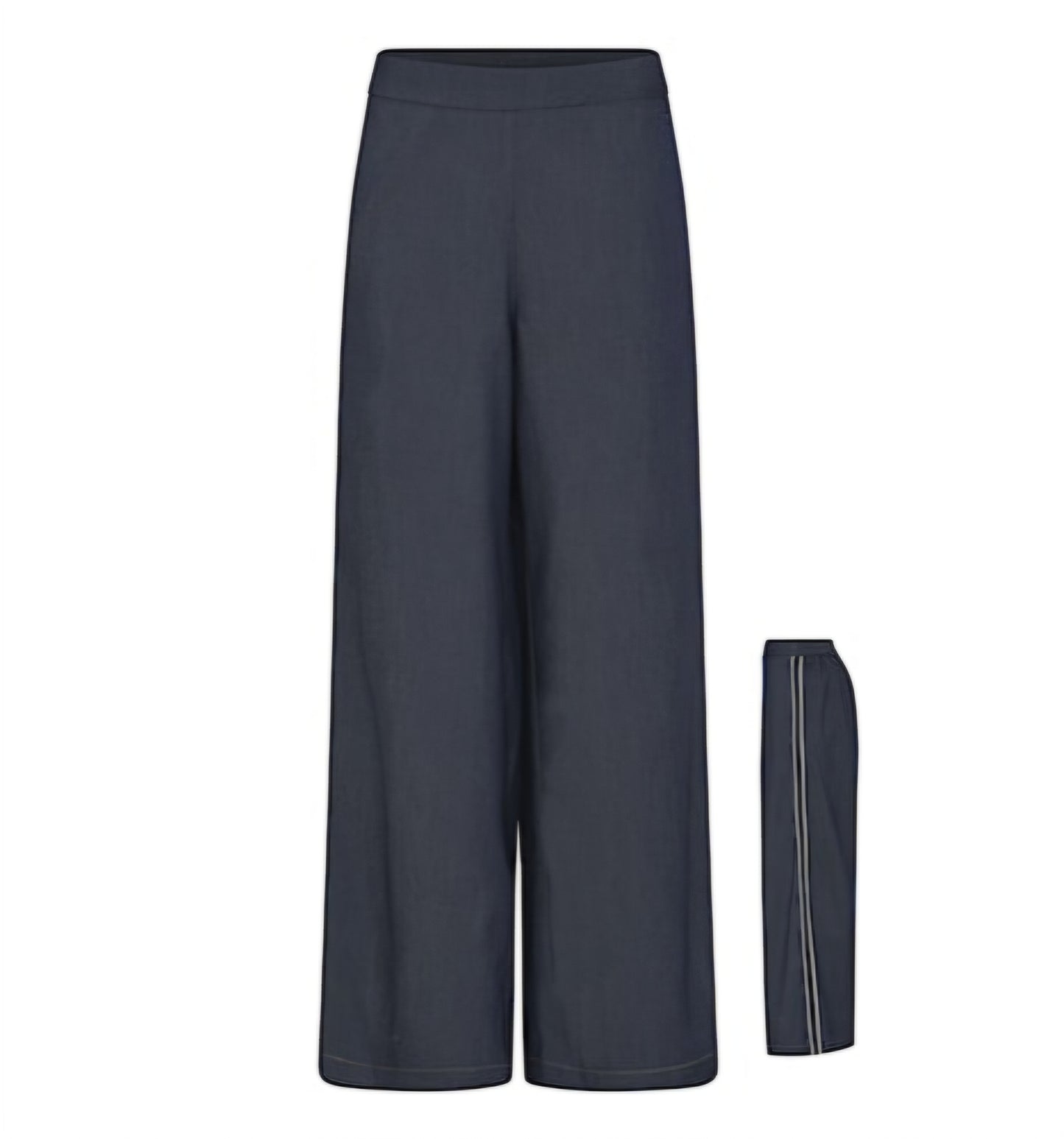 Leveälahkeiset denimhousut, klassinen ja rento malli.