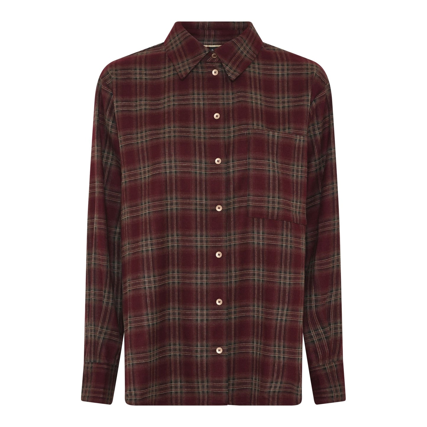 Soulmate Hunter -flanellipaita, perinteinen ruutukuvio, nappilista ja rintataskut, pehmeä ja lämmin materiaali.