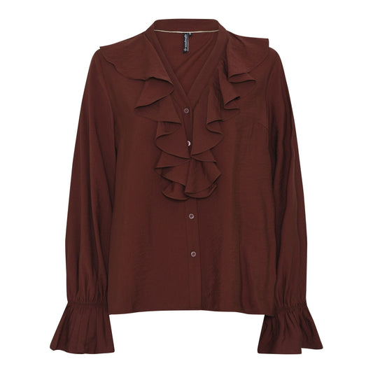 Soulmate Fleurie -paita syksyn uutuusväreissä, röyhelökaulus ja kuminauhalliset hihansuut.