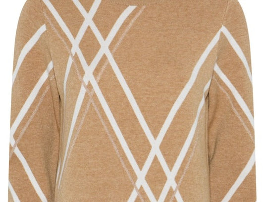 Raidallinen Hot Stripe Knit -neulepusero, pyöreä kaulus ja korkeat hihansuiden resorit.