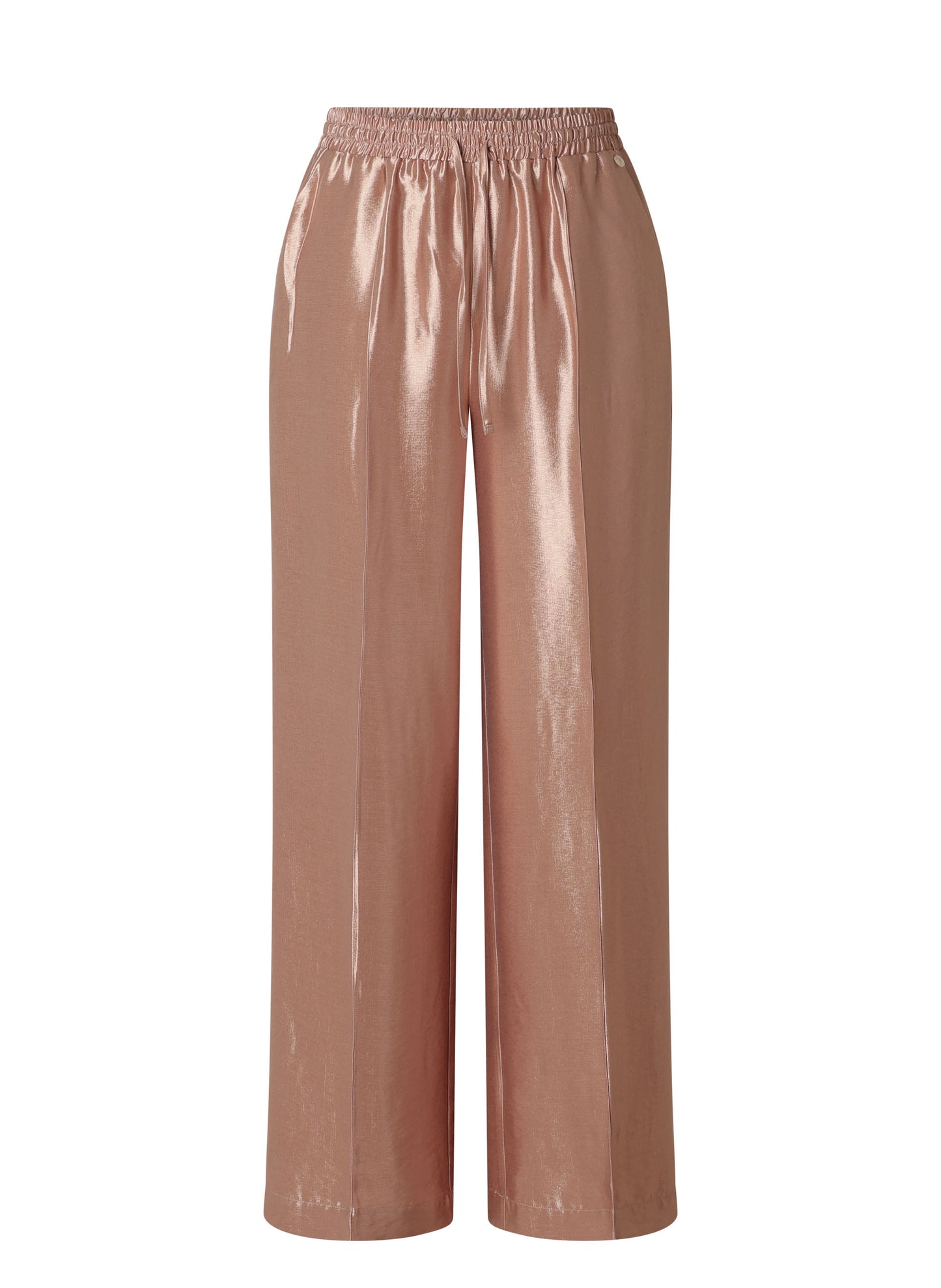 Klara kiiltävät housut suoralla lahkeella, joustava vyötärö ja sivutaskut