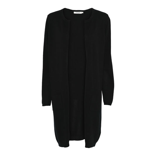 Lama 3 pitkä ylellinen naisten neuletakki kašmirvillaa, avoin etuosa. Väri musta