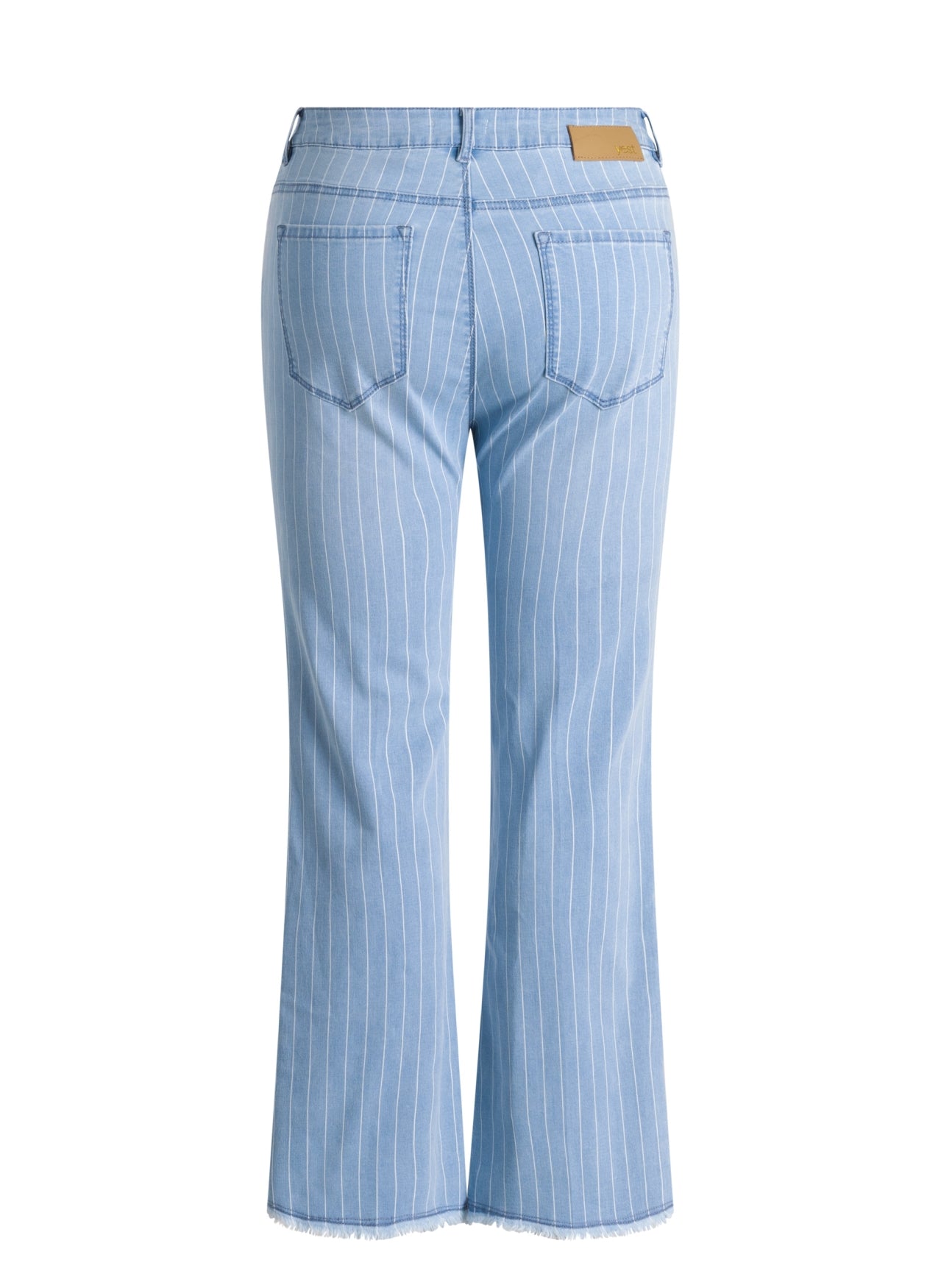 Mara bootcut farkut vaalealla denimillä, raitakuosi ja rispaantunut lahje