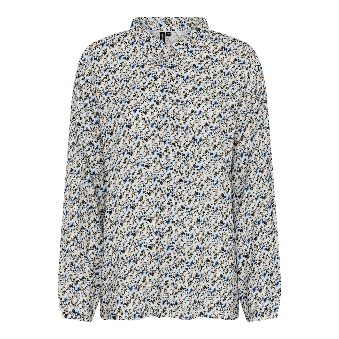 Soulmate Monet pusero – vaalea sinikukkainen viskoosipaita kuminauhahihoilla