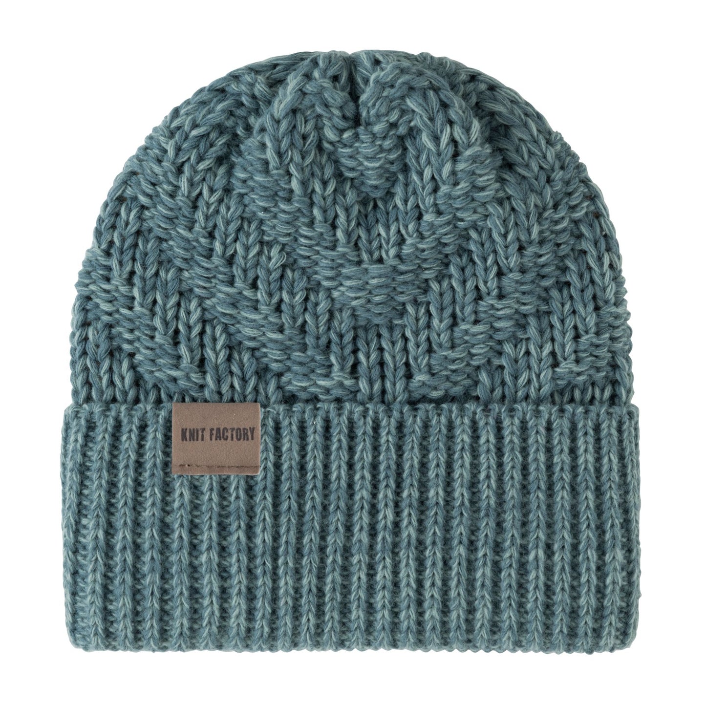 Sally Beanie -neulepipo värissä laurel/stone-green, one-size, nahkaisella Knit Factory -logolla.