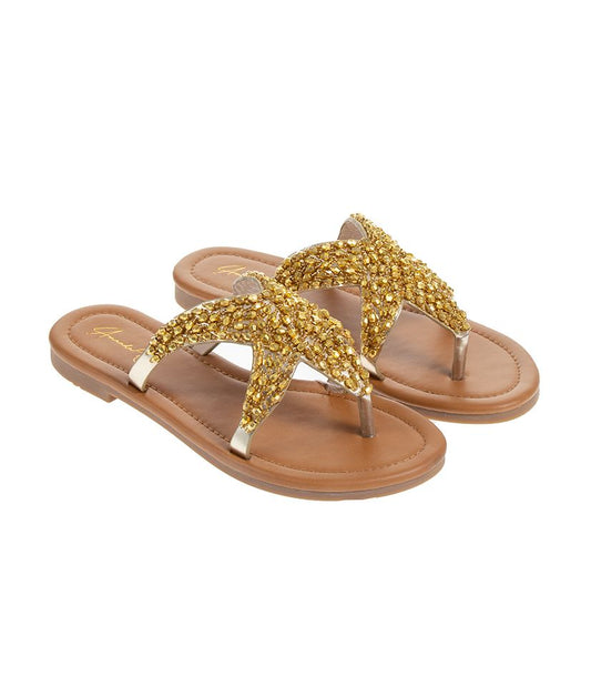 Kultaiset varvassandaalit naisille, kimaltavat sandaalit, kesäkengät, slip-on sandaalit, näyttävät ja mukavat