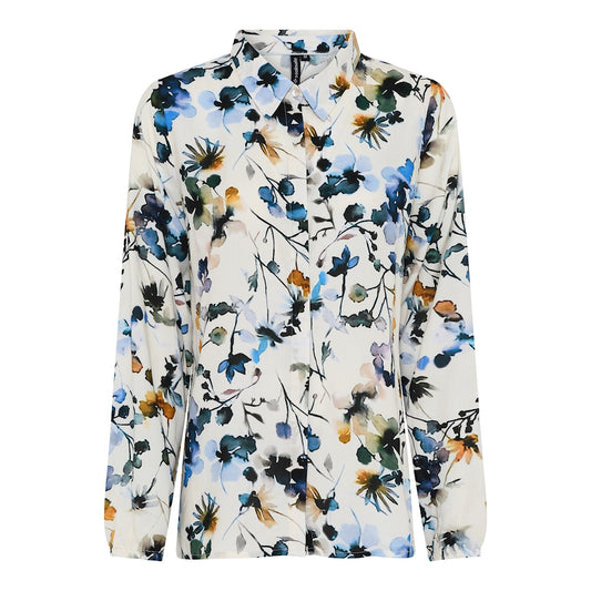 Raikas kukkaprinttipaita Soulmatelta – ecru, piilotettu nappilista, kaulus ja resorireunukset hihoissa