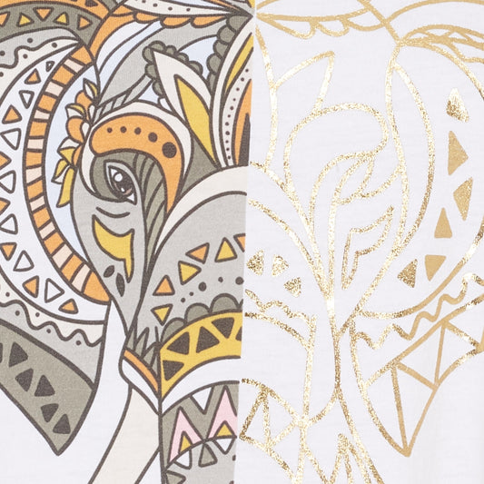 Naisten Marie T-paita, 100 % puuvillaa, lyhyet hihat ja upea norsunpääprintti edessä.