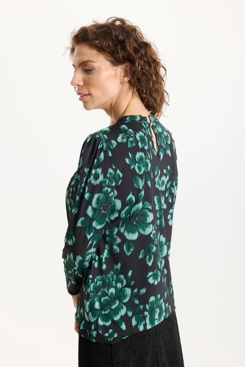 Grazia-paita iN FRONT – musta paita vedenvihreällä kukkakuosilla