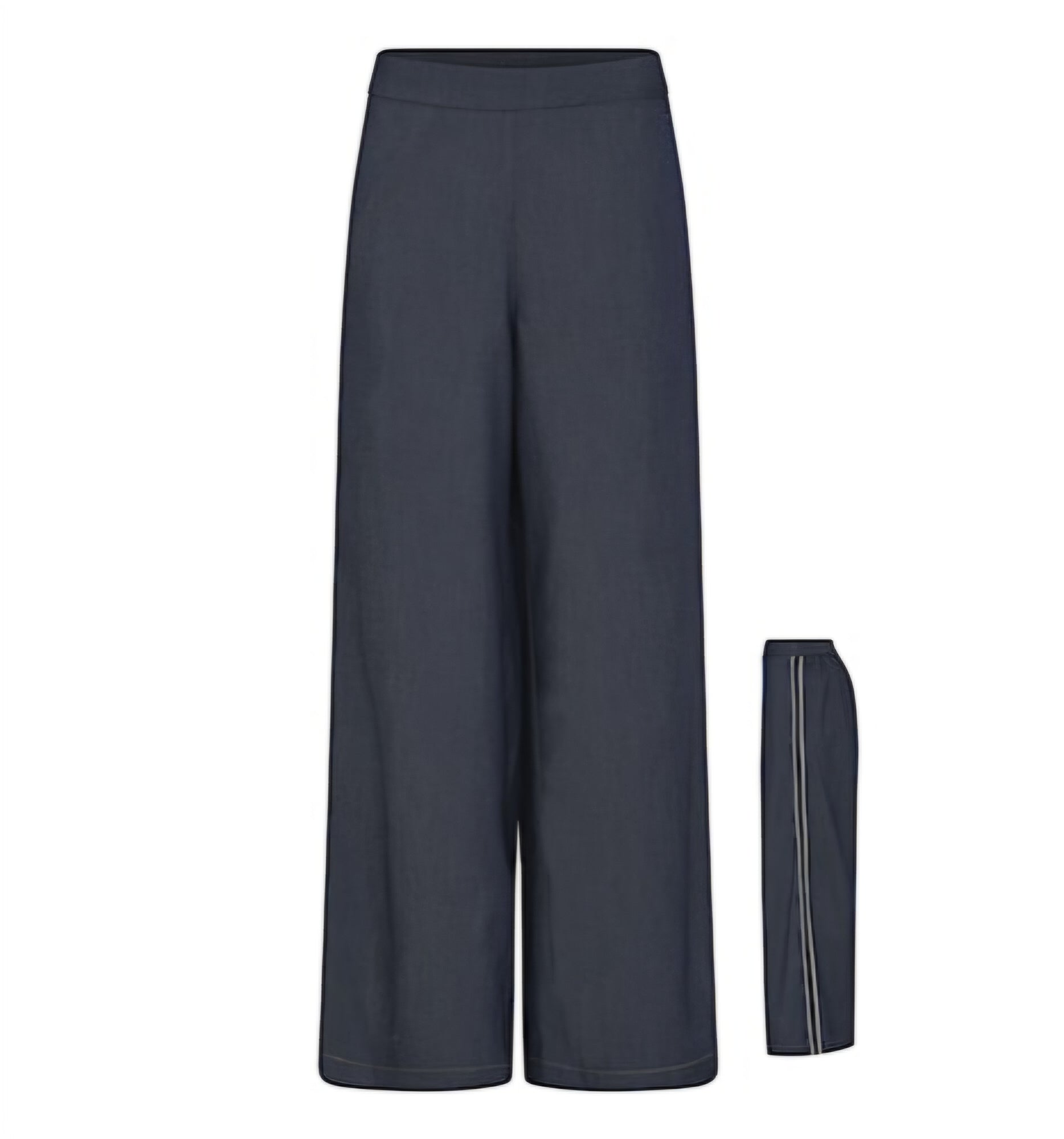 Leveälahkeiset denimhousut, klassinen ja rento malli.