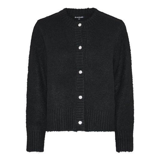 Alliette 2 musta neuletakki naisellinen, pehmeä malli koristeellisilla napeilla – ajaton klassikko.