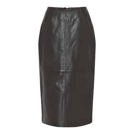 Amanda lampaannahkahame tummanruskea, klassinen ja kauniisti istuva hame – ylellinen ja monikäyttöinen arkeen ja juhlaan.