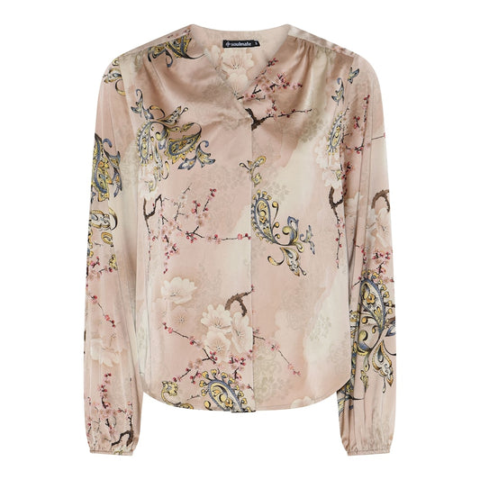 Soulmate Beauty 1 satiinipaita – roosa kukkakuosinen paita, jossa pehmeä kiilto