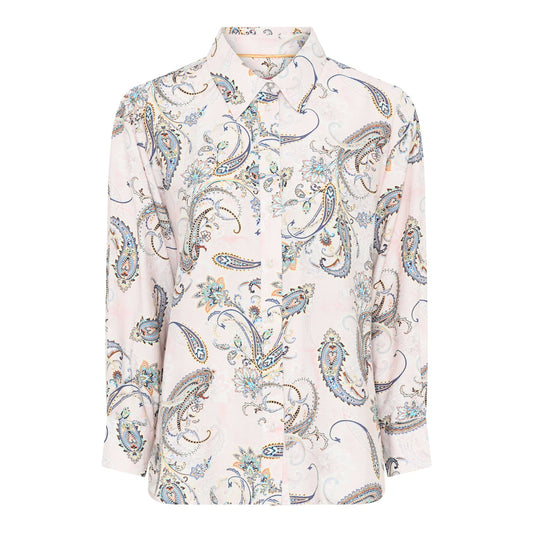 Carpenter-kauluspaita pastellisävyisellä paisley-kuviolla, kevyt ja naisellinen paita kevääseen