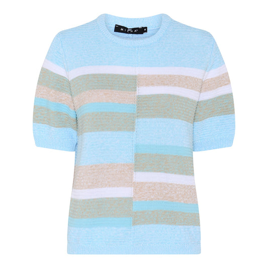 Meleerattu lyhythihainen kesäneule multi colour -sävyissä, viileä ja miellyttävä pusero