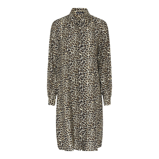 Leopardikuvioinen viskoositunika, napit edessä ja perinteinen kaulus, pitkät hihat