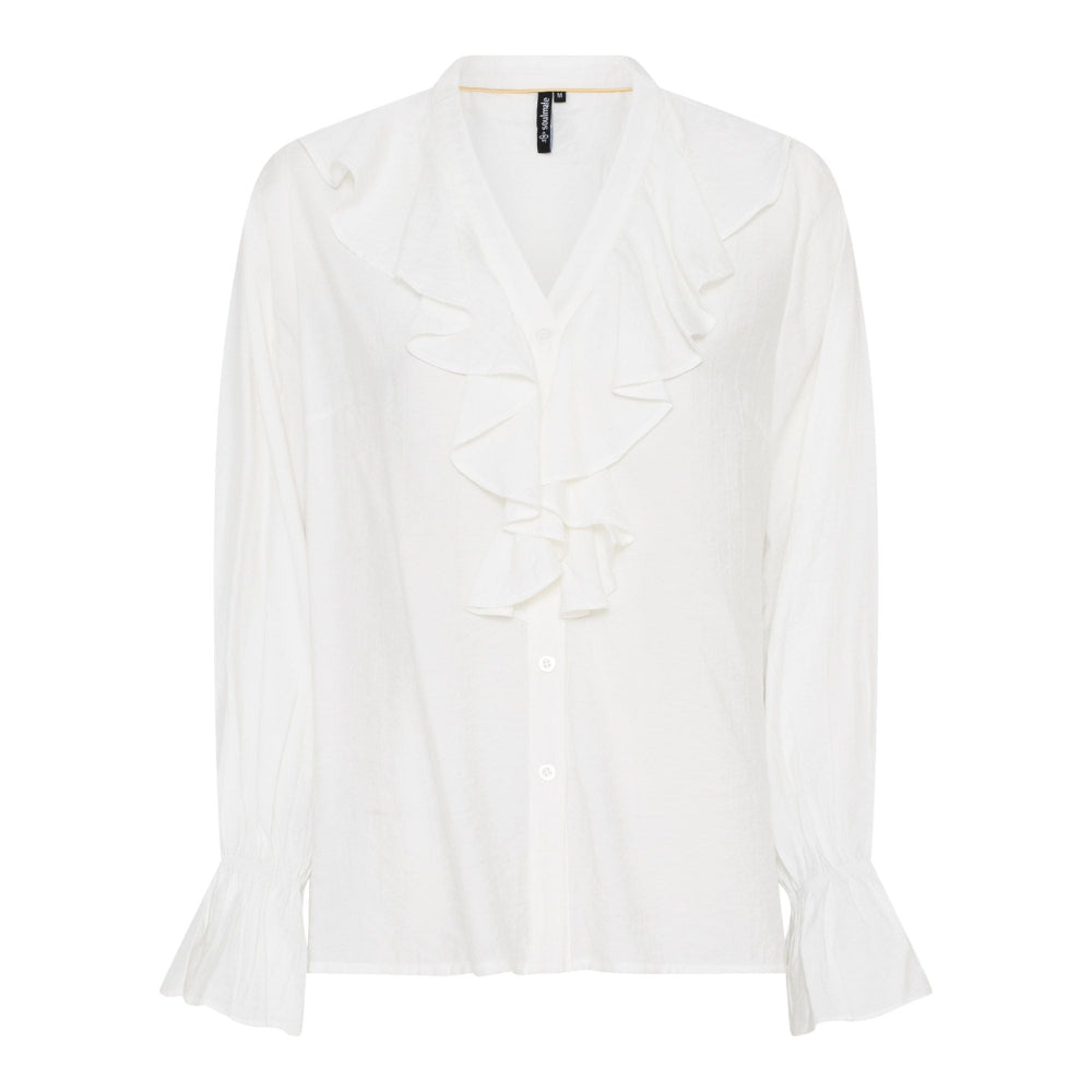 Soulmate Fleurie -paita syksyn uutuusväreissä, röyhelökaulus ja kuminauhalliset hihansuut.