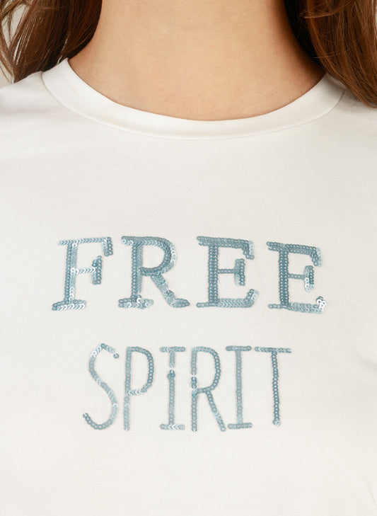 Gianina T-paita Free Spirit tekstillä, rento regular-fit, pehmeä materiaali ja iloinen teksti, monikäyttöinen arkeen