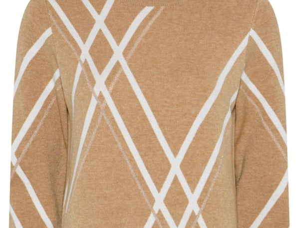 Raidallinen Hot Stripe Knit -neulepusero, pyöreä kaulus ja korkeat hihansuiden resorit.