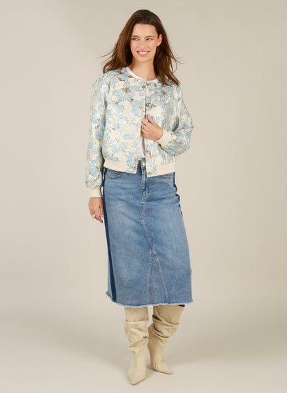 Iris farkkuhame slim fit, bleached wash, joustava denim-hame polven yläpuolelle