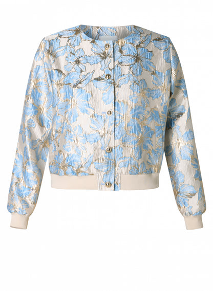 Ivana-kevättakki brokadikankaasta, naisellinen bomber-mallinen takki kullanvärisillä napeilla