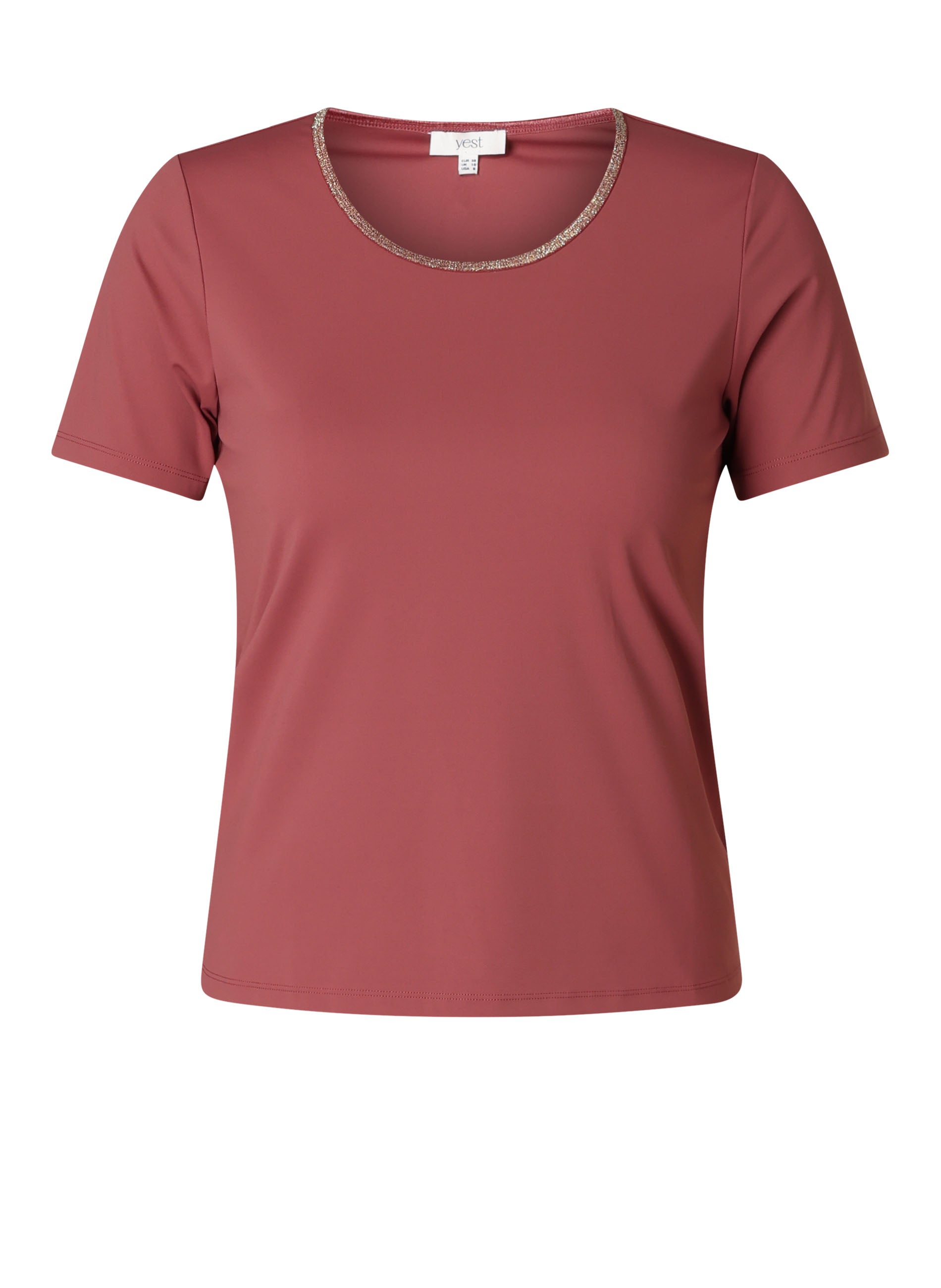 Kaia slim fit T-paita kimallusreunuksella ja pyöreällä pääntiellä