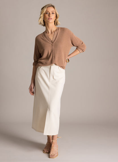 Kira kevyt neuletakki lurex-kimalluksella ja 3/4-hihoilla