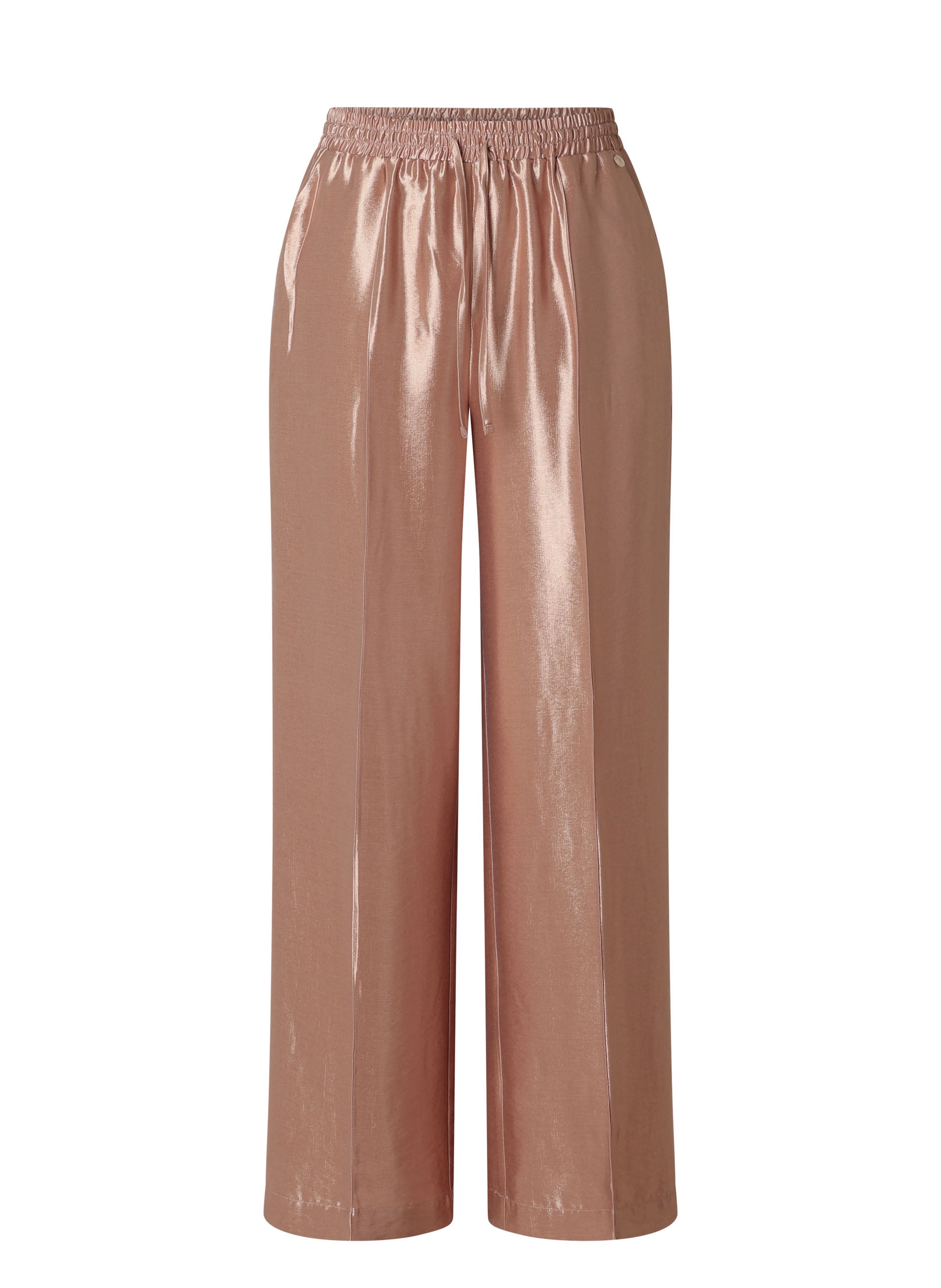 Klara kiiltävät housut suoralla lahkeella, joustava vyötärö ja sivutaskut