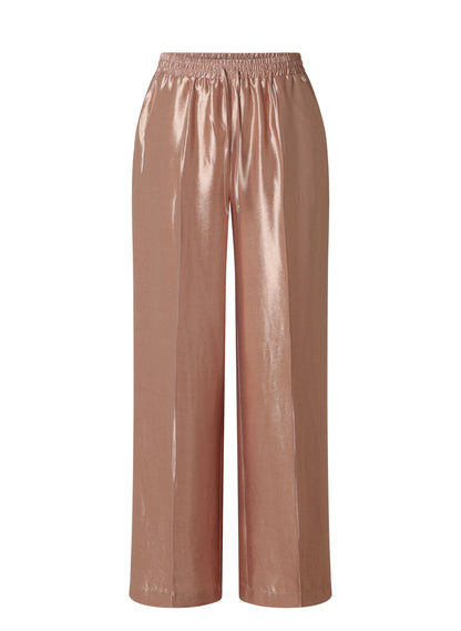 Klara kiiltävät housut suoralla lahkeella, joustava vyötärö ja sivutaskut