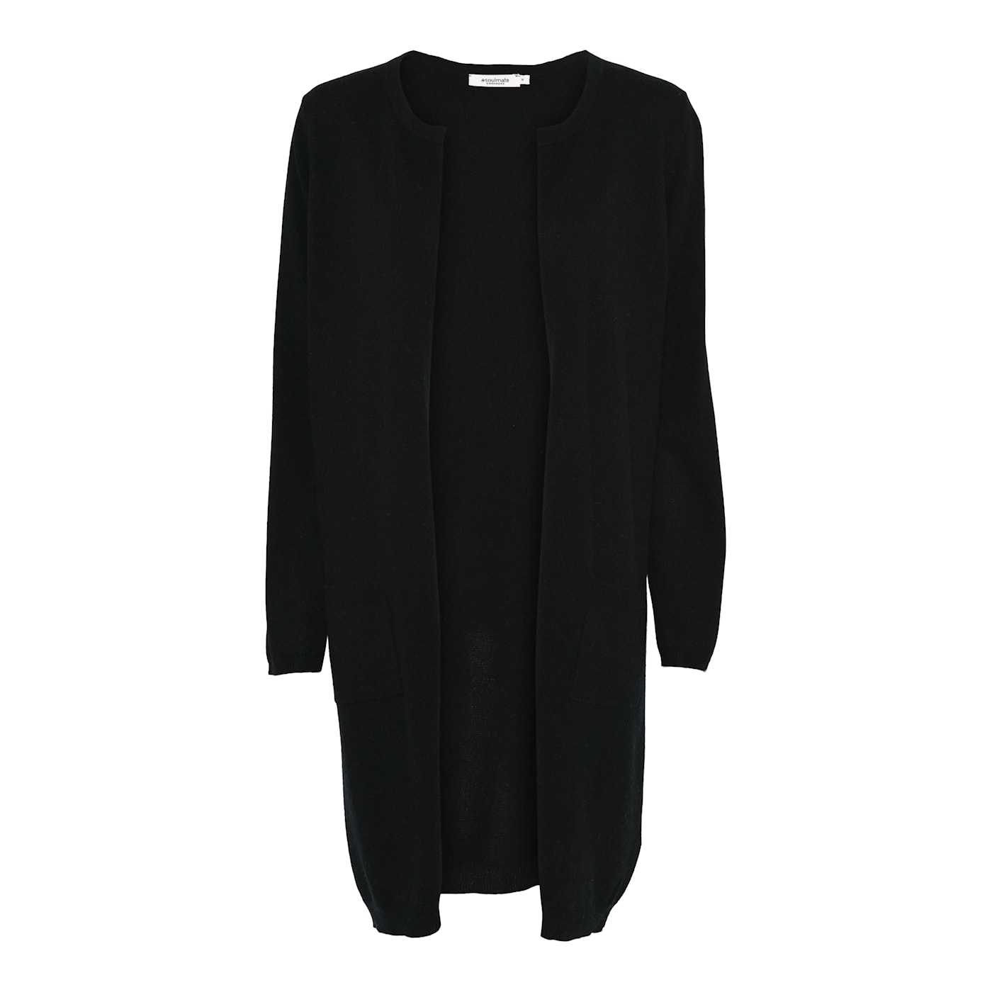 Lama 3 pitkä ylellinen naisten neuletakki kašmirvillaa, avoin etuosa. Väri musta