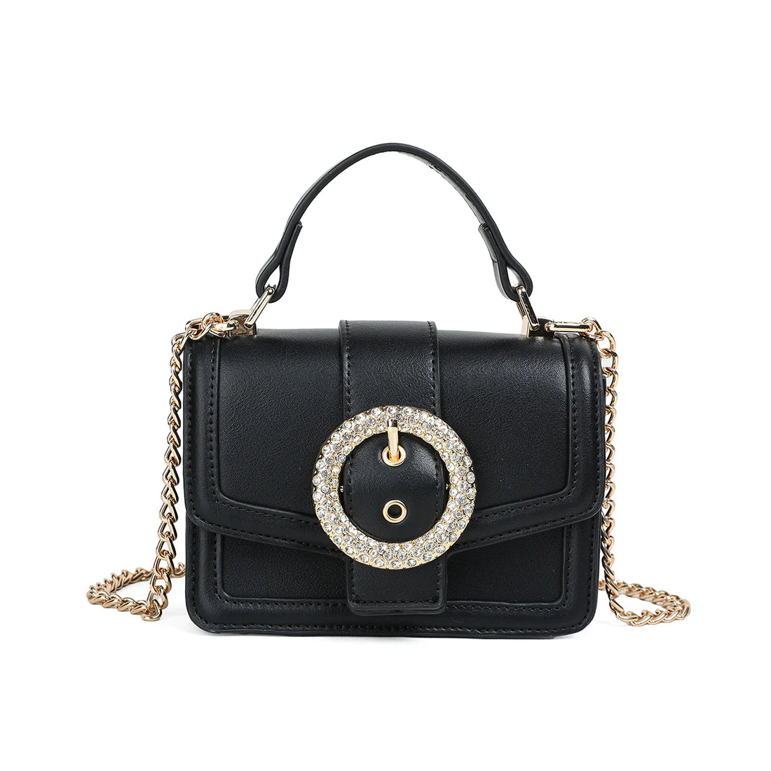 FELICIA – juhlava pikkulaukku isolla glitterisoljella, keinonahkaa ja kullanväriset metalliyksityiskohdat