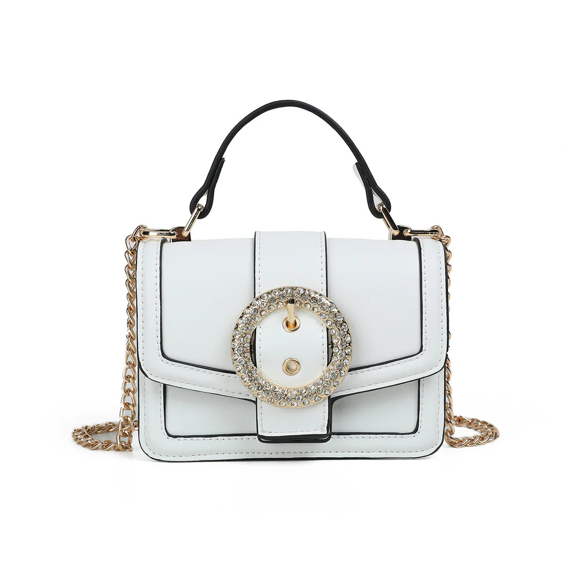 FELICIA – juhlava pikkulaukku isolla glitterisoljella, keinonahkaa ja kullanväriset metalliyksityiskohdat