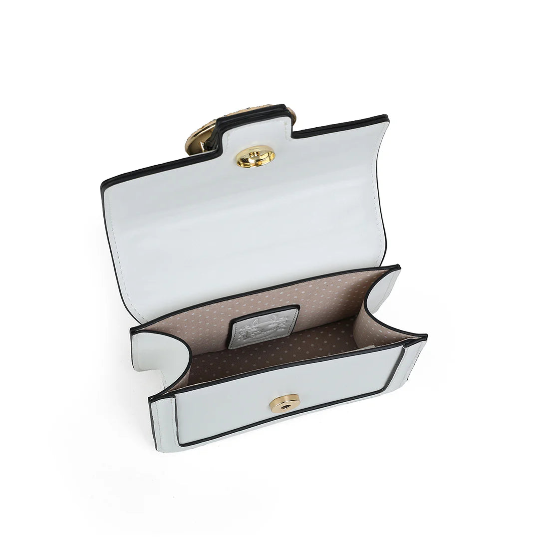 FELICIA – juhlava pikkulaukku isolla glitterisoljella, keinonahkaa ja kullanväriset metalliyksityiskohdat