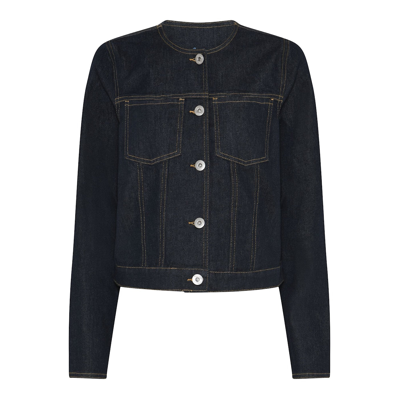 Soulmate Liselotte farkkutakki – kaulukseton naisten denimtakki, jossa moderni istuvuus ja joustava materiaali