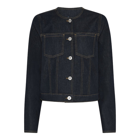 Soulmate Liselotte farkkutakki – kaulukseton naisten denimtakki, jossa moderni istuvuus ja joustava materiaali