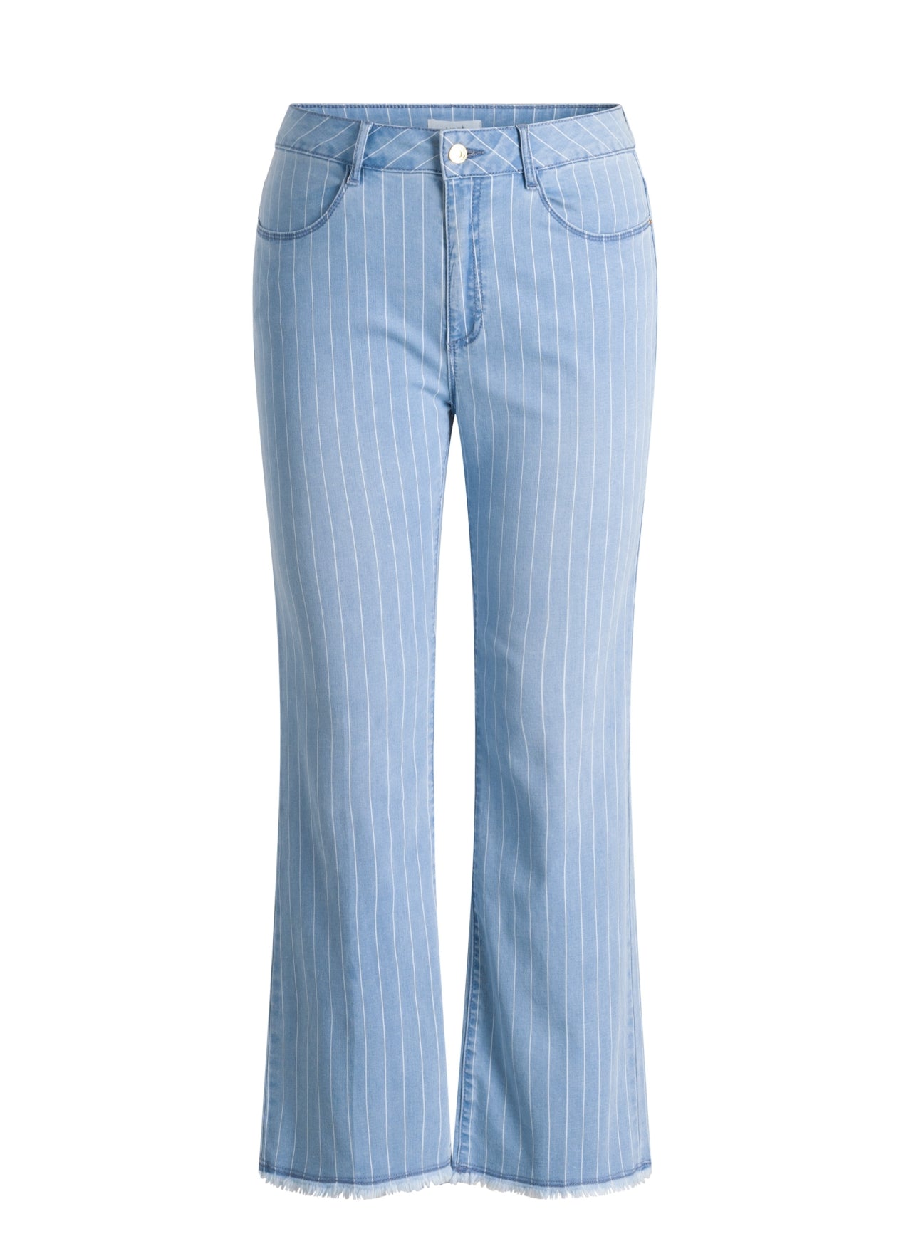 Mara bootcut farkut vaalealla denimillä, raitakuosi ja rispaantunut lahje