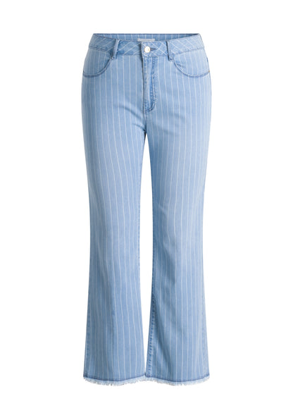 Mara bootcut farkut vaalealla denimillä, raitakuosi ja rispaantunut lahje