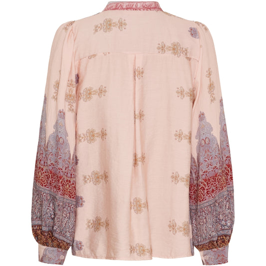 Boho-tyylinen paitapusero naisille, pystykaulus, napitus, laskeutuva viskoosi-nylon materiaali, tyylikäs arkeen ja juhlaan