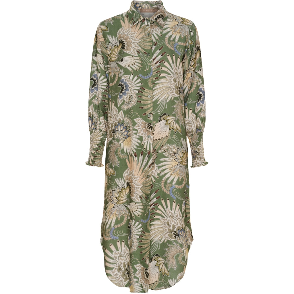 Marta du Château, värikäs kesämekko naisille, napillinen, kaulus, leveät joustoresorit hihansuissa, elegantti printti, arkeen ja juhlaan