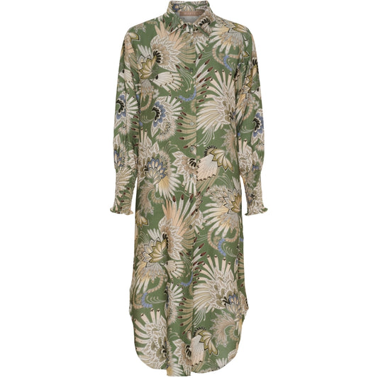 Marta du Château, värikäs kesämekko naisille, napillinen, kaulus, leveät joustoresorit hihansuissa, elegantti printti, arkeen ja juhlaan