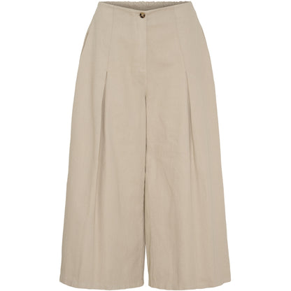 Leveälahkeiset puuvillahousut naisille, housuhameen tyyli, nappi ja vetoketju, vekit edessä, 100% puuvilla