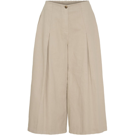 Leveälahkeiset puuvillahousut naisille, housuhameen tyyli, nappi ja vetoketju, vekit edessä, 100% puuvilla