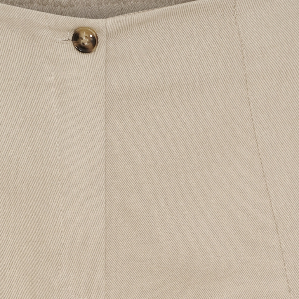 Leveälahkeiset puuvillahousut naisille, housuhameen tyyli, nappi ja vetoketju, vekit edessä, 100% puuvilla