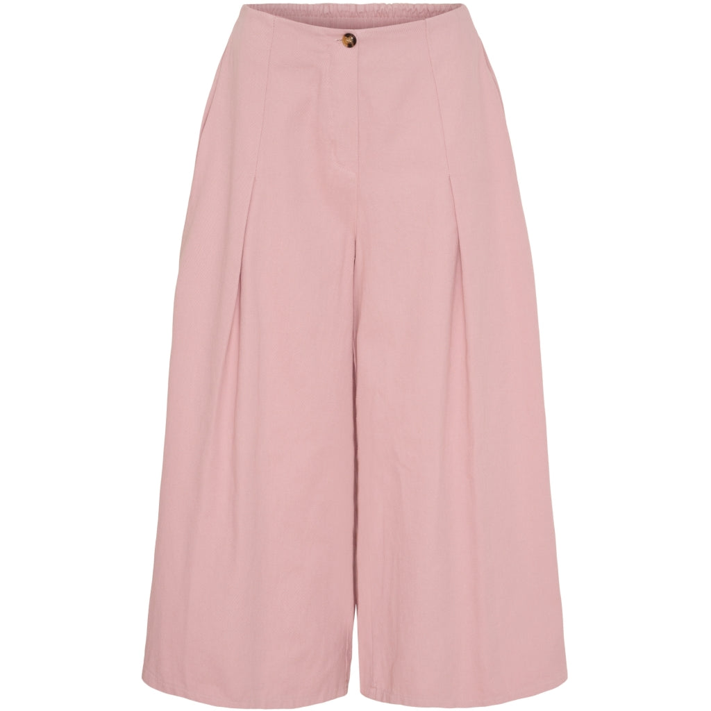 Leveälahkeiset puuvillahousut naisille, housuhameen tyyli, nappi ja vetoketju, vekit edessä, 100% puuvilla