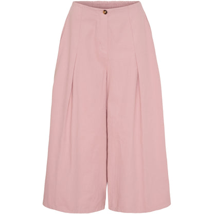 Leveälahkeiset puuvillahousut naisille, housuhameen tyyli, nappi ja vetoketju, vekit edessä, 100% puuvilla