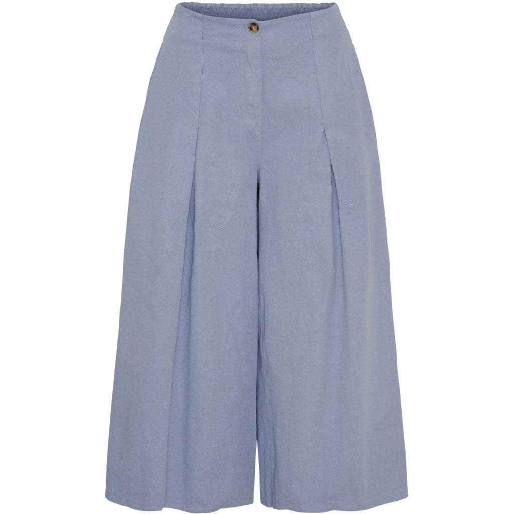 Leveälahkeiset puuvillahousut naisille, housuhameen tyyli, nappi ja vetoketju, vekit edessä, 100% puuvilla