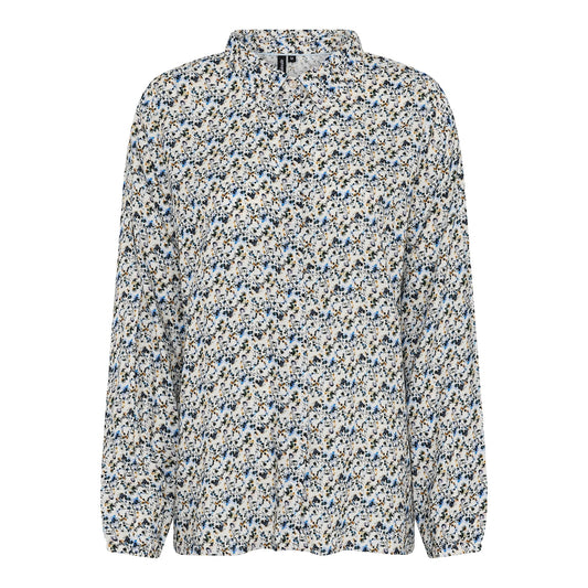 Soulmate Monet pusero – vaalea sinikukkainen viskoosipaita kuminauhahihoilla