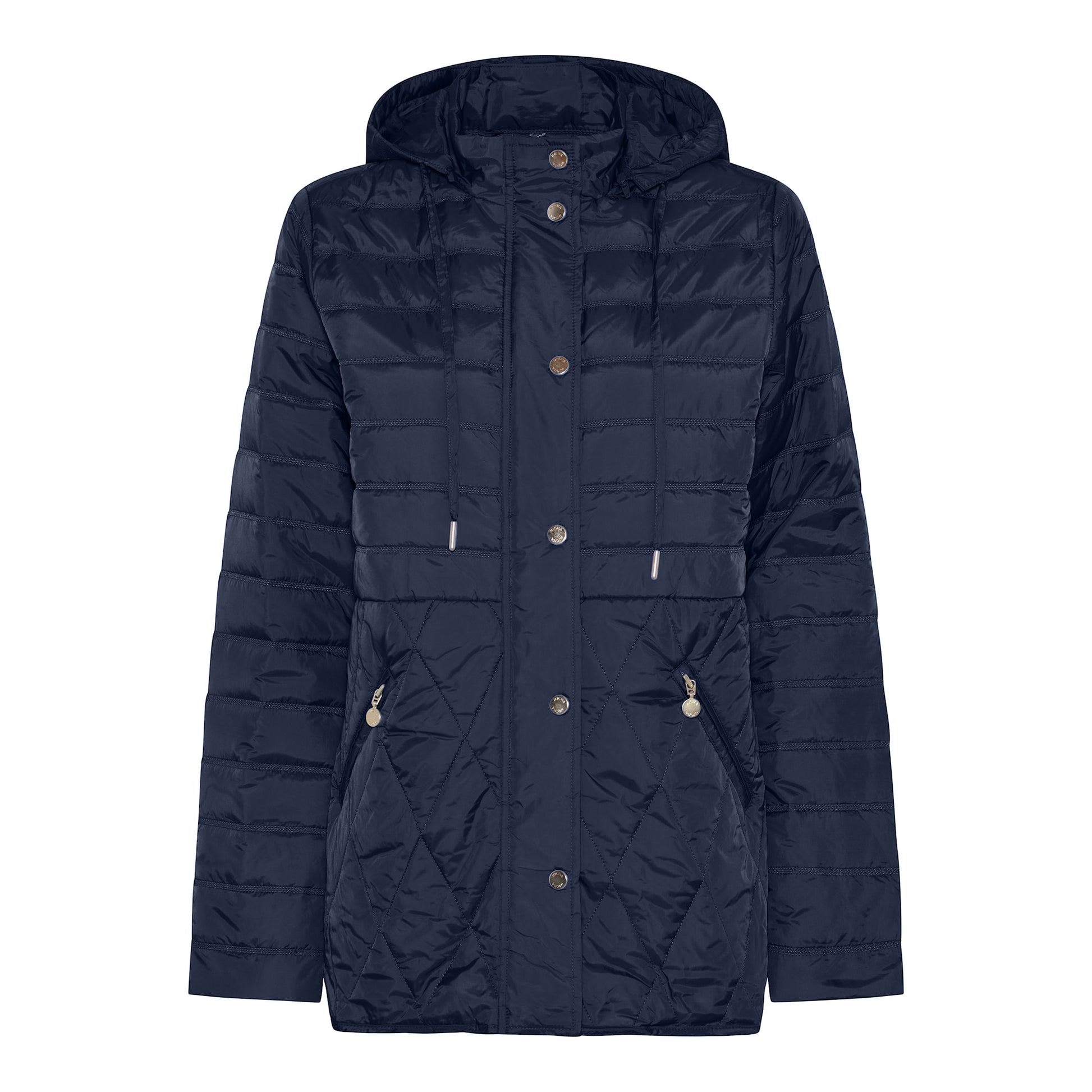 New Spring Quilt -tikkitakki huppulla, vetoketjutaskuilla ja nappilistalla, tyylikäs kevättakki